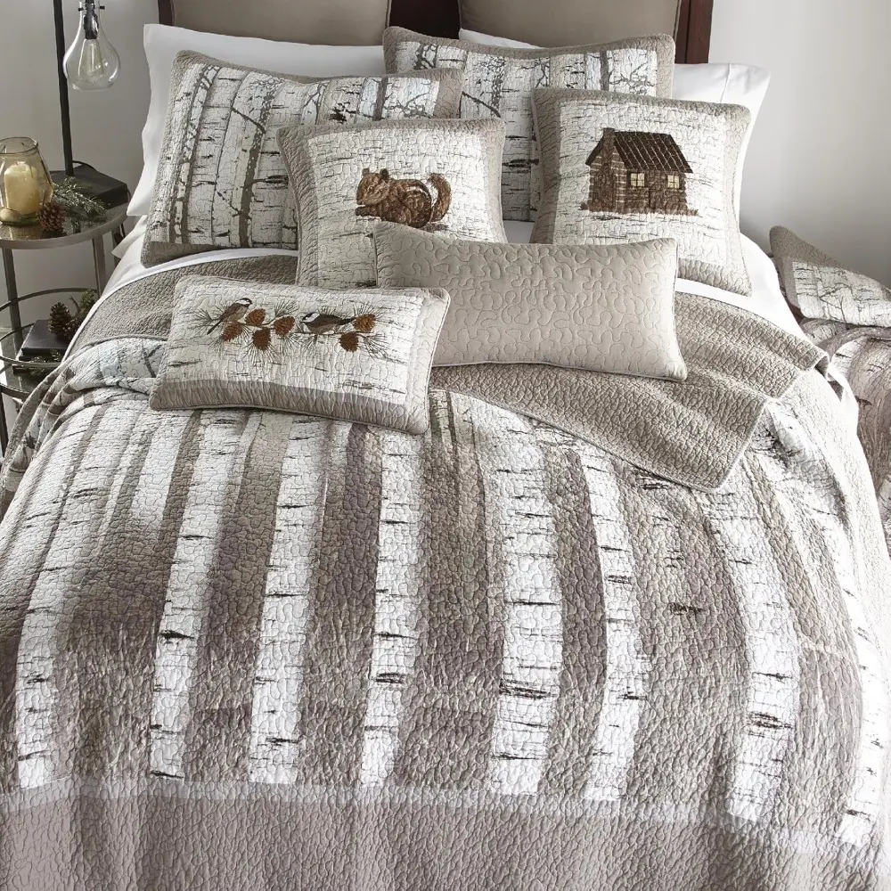 King Bedding Set - 3 Piece - Birch Forest Cotton Lodge Quilt Set with King Quilt and Two Standard Pillow Shams - Machine Washab