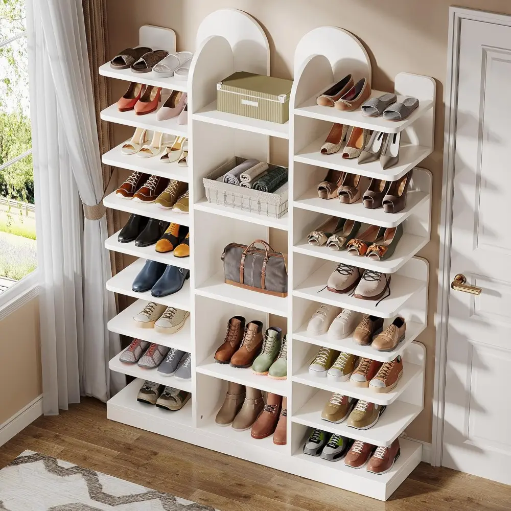 13-Tier White Shoe Rack, Freestanding Tall Entryway Shoe Organizer with Open Shelves, 40 Pairs Wide Wooden