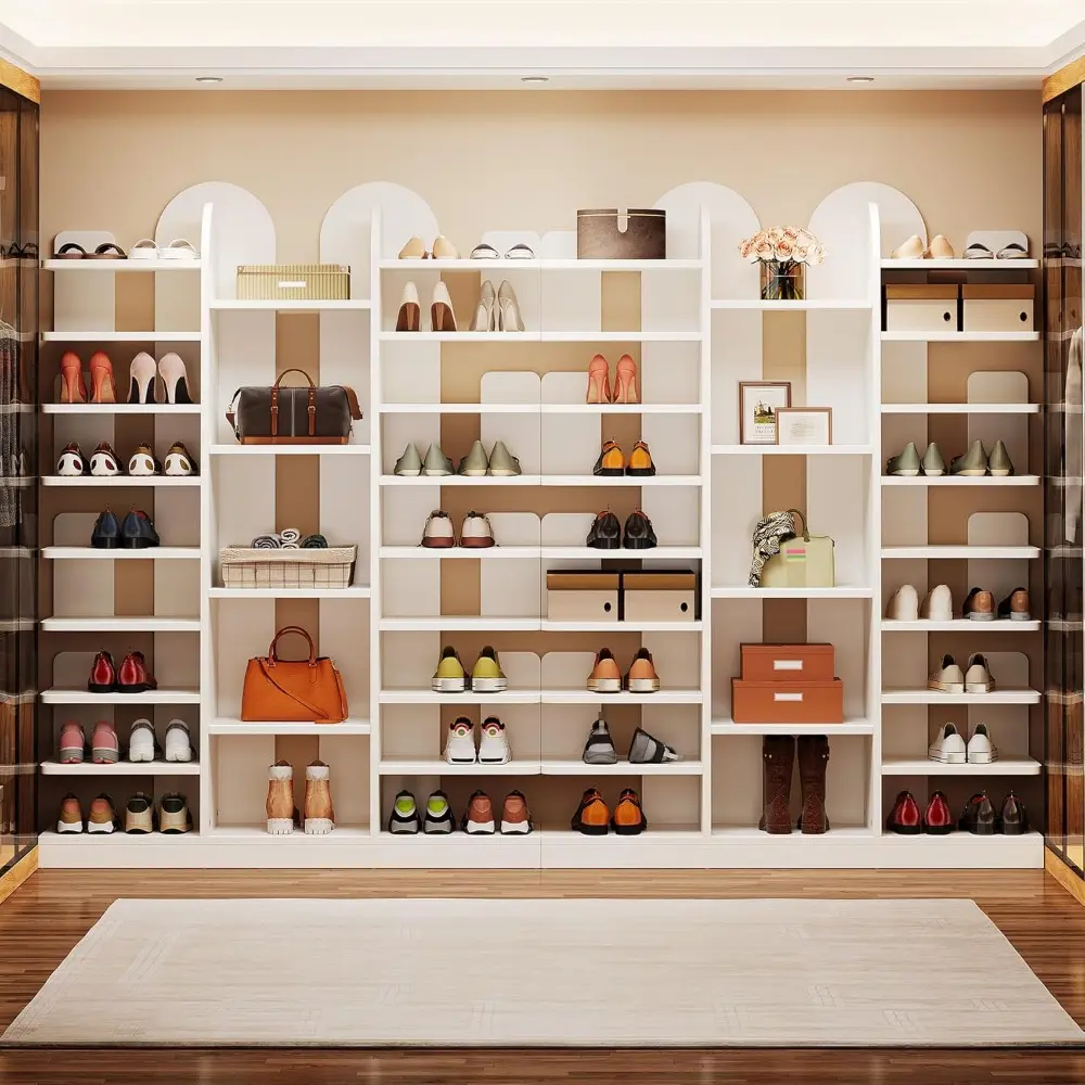 13-Tier White Shoe Rack, Freestanding Tall Entryway Shoe Organizer with Open Shelves, 40 Pairs Wide Wooden