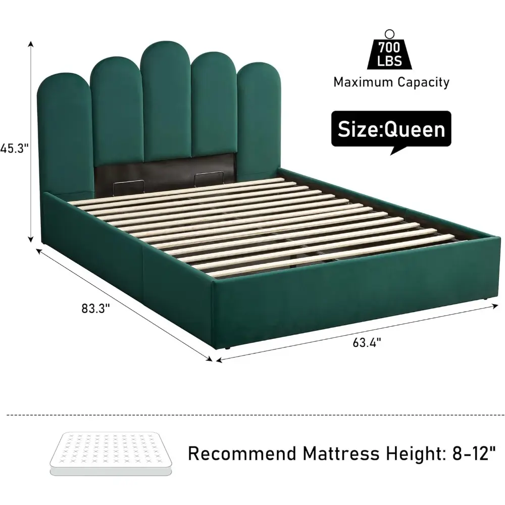 Lift Up Storage Bed Queen Size, Upholstered Platform Bed with Hydraulic Storage System & Wood Slats Support, Queen Bed Frame wit