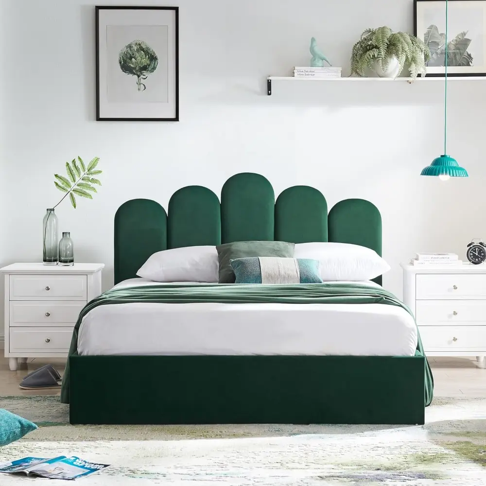 Lift Up Storage Bed Queen Size, Upholstered Platform Bed with Hydraulic Storage System & Wood Slats Support, Queen Bed Frame wit