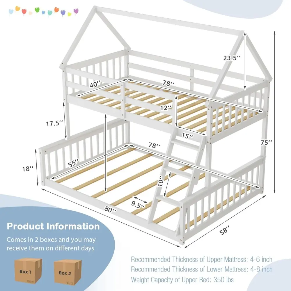 "Giantex Twin-Over-Full Wood Bunk Bed with Ladder and Safety Rails, Convertible to Two Single Beds"