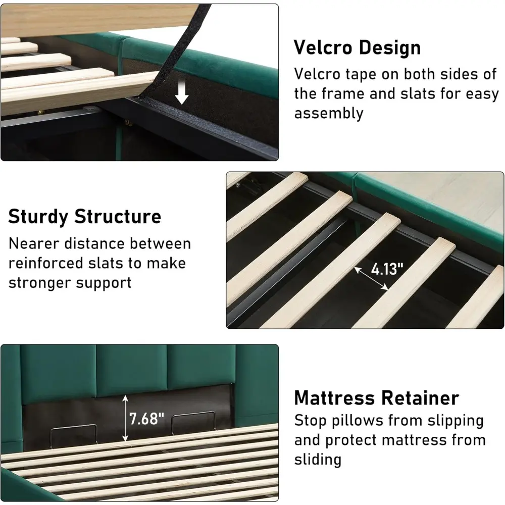 Lift Up Storage Bed Queen Size, Upholstered Platform Bed with Hydraulic Storage System & Wood Slats Support, Queen Bed Frame wit