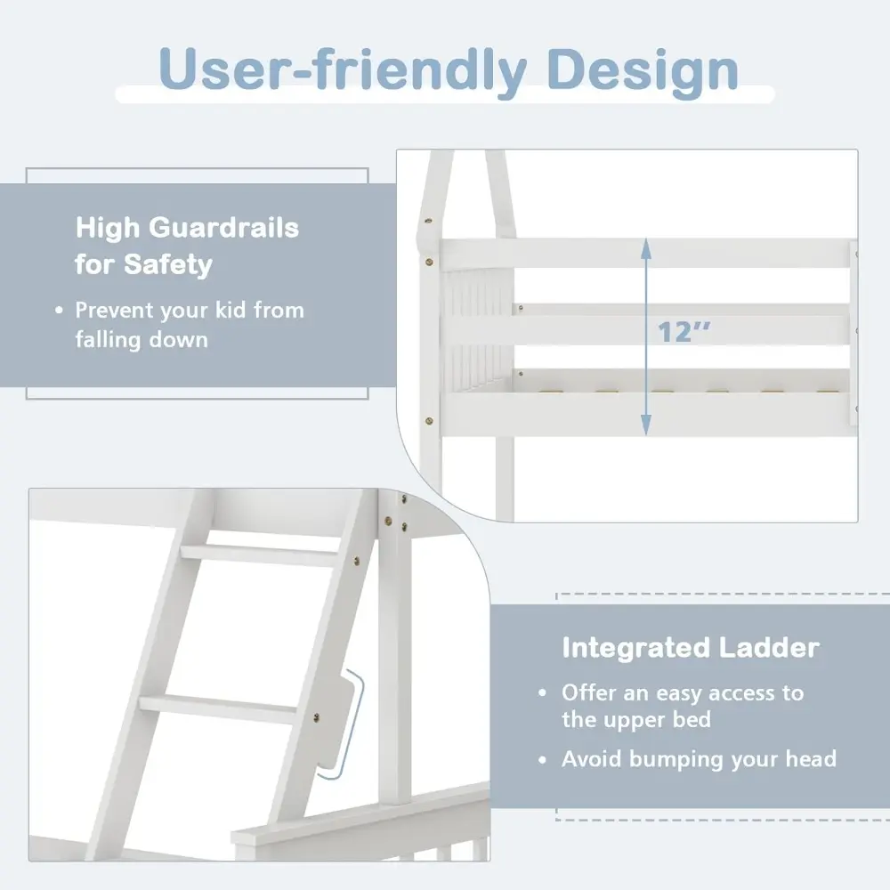 "Giantex Twin-Over-Full Wood Bunk Bed with Ladder and Safety Rails, Convertible to Two Single Beds"