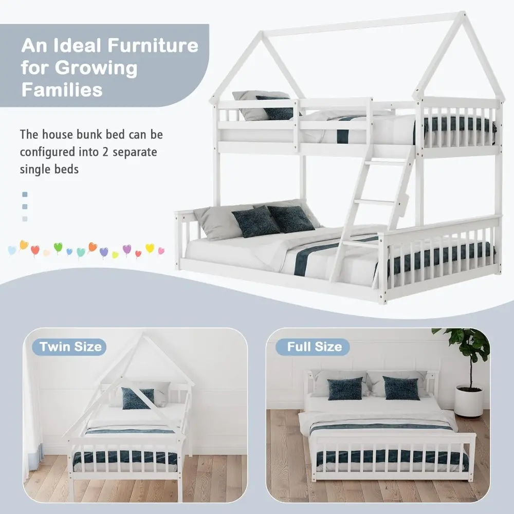 "Giantex Twin-Over-Full Wood Bunk Bed with Ladder and Safety Rails, Convertible to Two Single Beds"