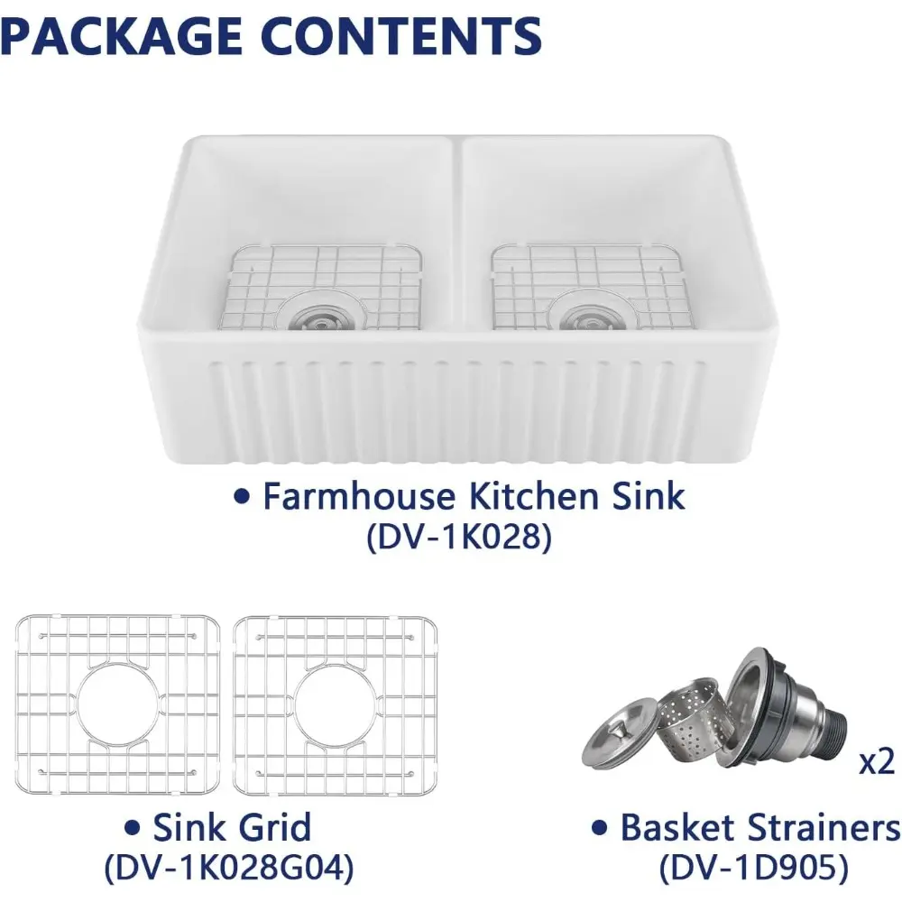 Double Bowl Farmhouse Sink  33 inch Fireclay Farm Kitchen Sink Apron Front Double Bowl White Ceramic Kitchen Sinks Drop in Sink