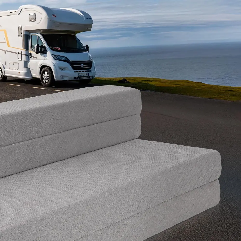 Tri-Fold Mattress and Sofa Bed for Living Room, Sleeping, Camping | Travel-Friendly Foldable Couch - Short Queen Size Folding M