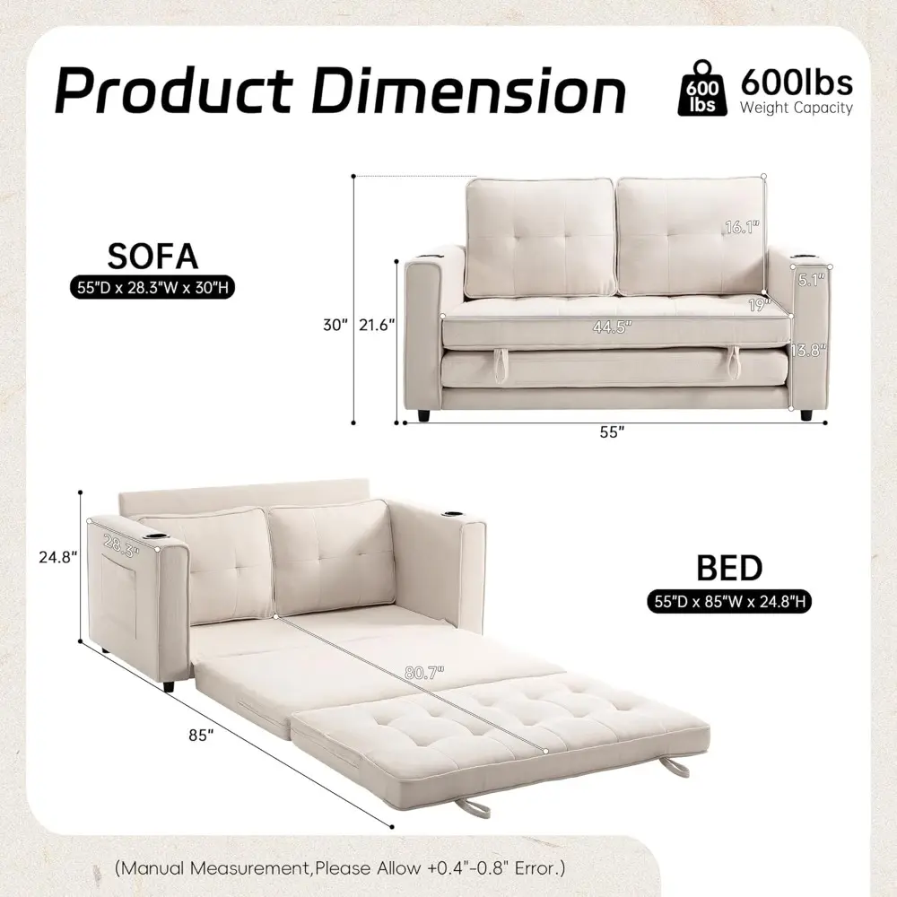 Loveseat Sleeper Sofa Bed for Living Room - Modern Comfy Convertible Futon Couches- Folding Couch Bed for Small Spaces - Foldabl