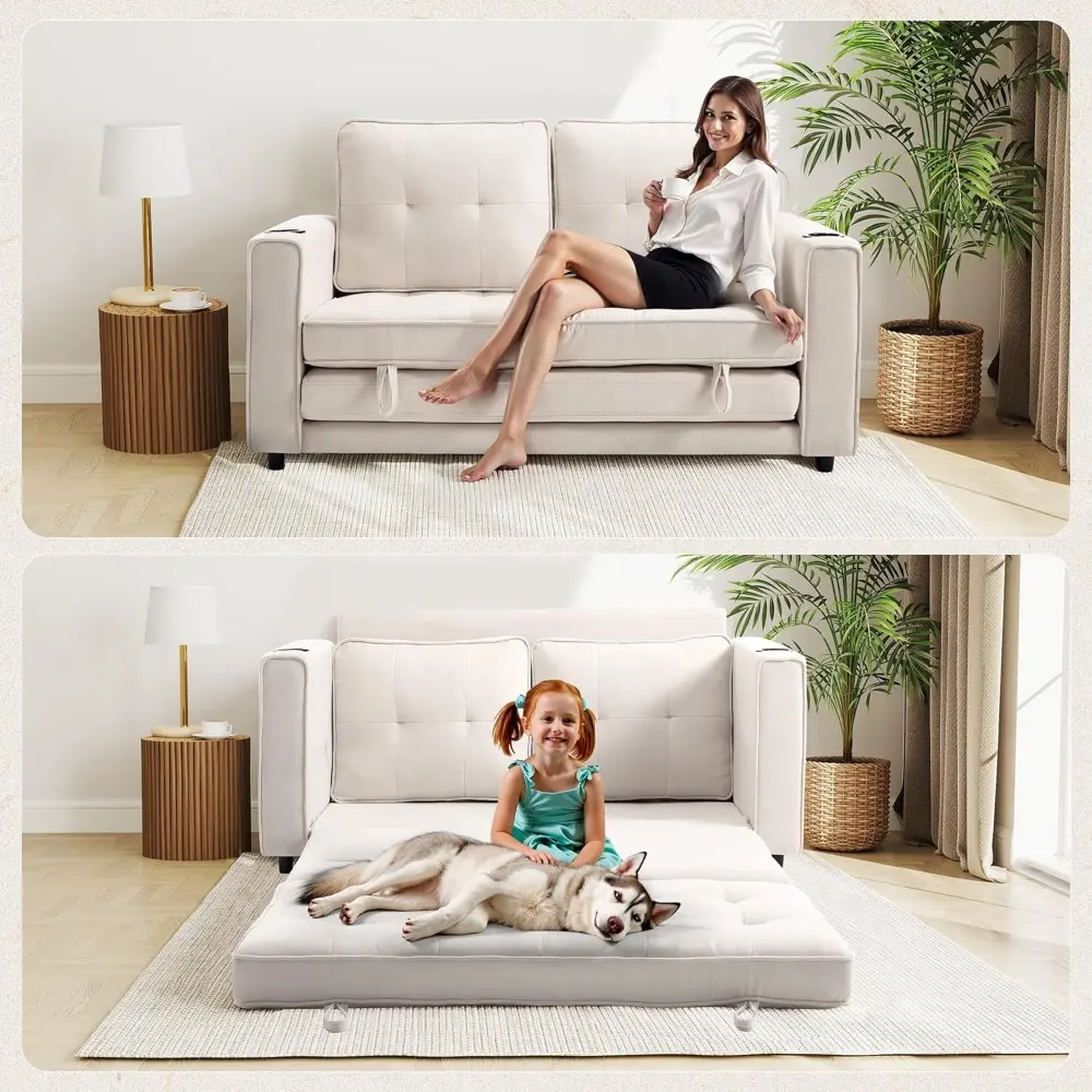 Loveseat Sleeper Sofa Bed for Living Room - Modern Comfy Convertible Futon Couches- Folding Couch Bed for Small Spaces - Foldabl