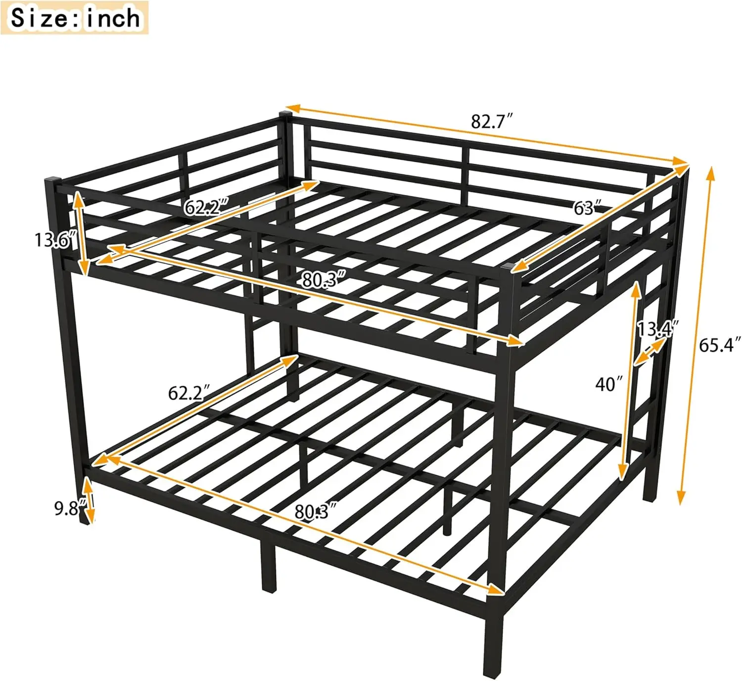 Enhanced Metal Queen Over Queen Bunk Bed - Heavy-Duty Steel Construction for Queen Size Beds