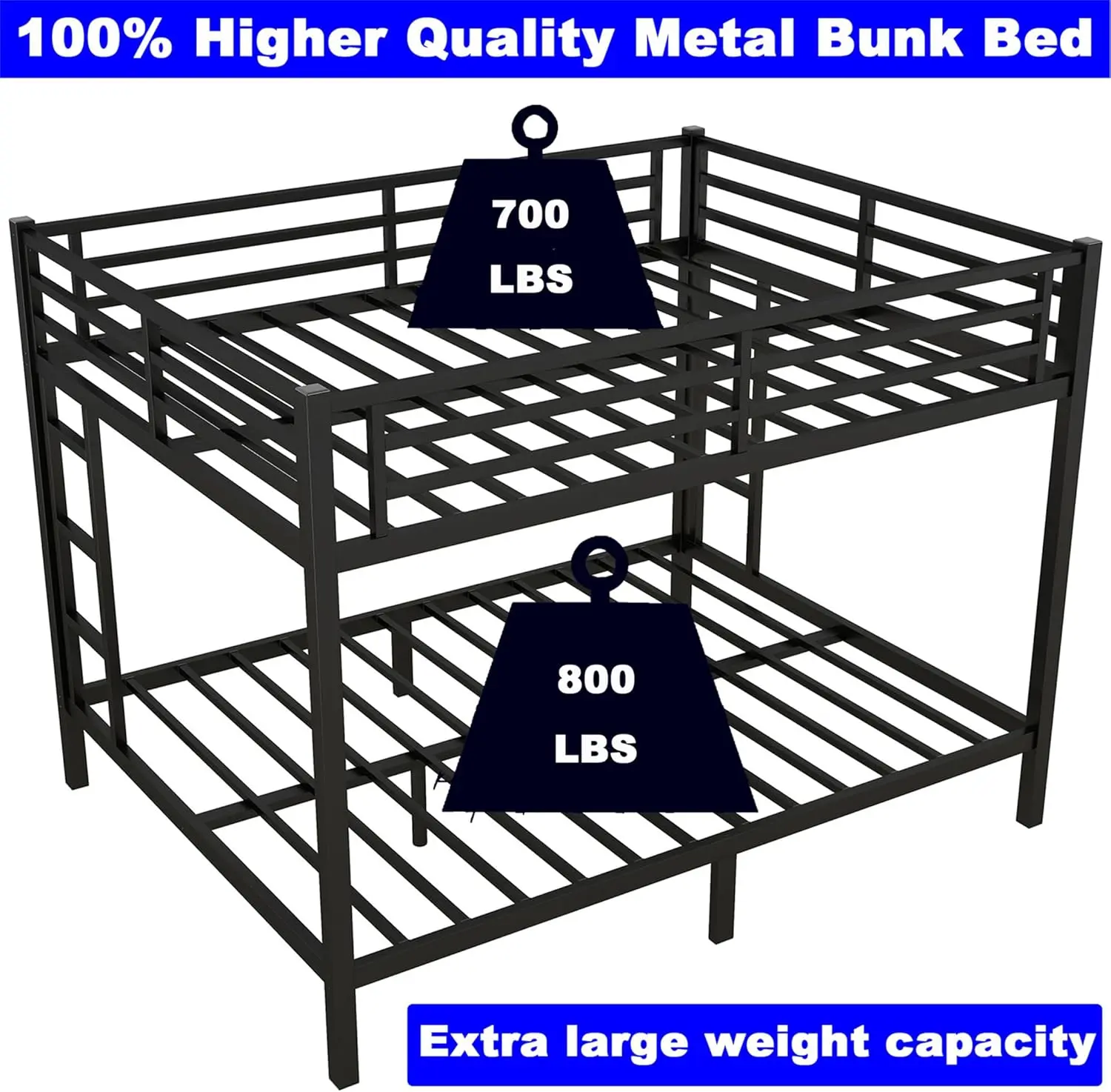 Enhanced Metal Queen Over Queen Bunk Bed - Heavy-Duty Steel Construction for Queen Size Beds