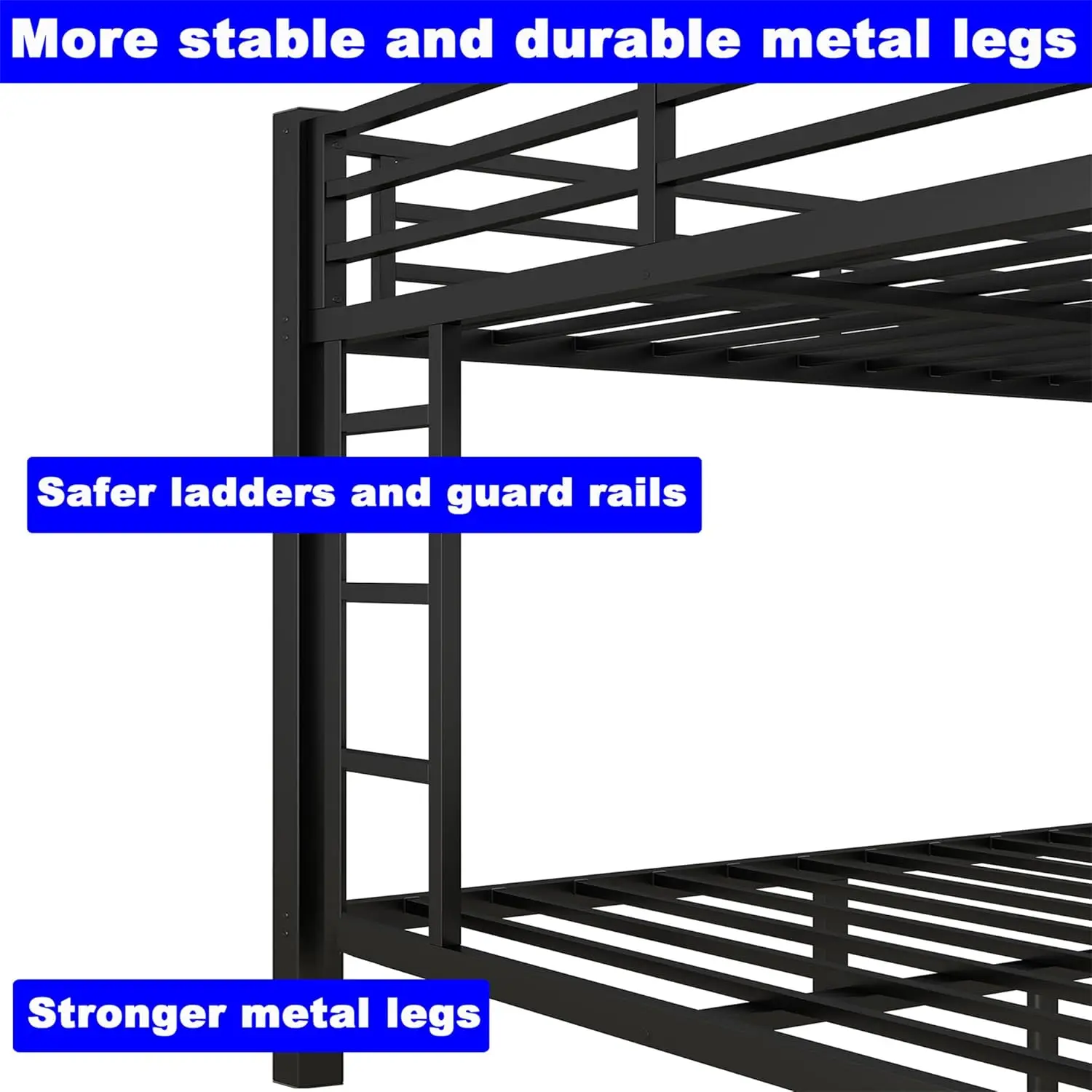 Enhanced Metal Queen Over Queen Bunk Bed - Heavy-Duty Steel Construction for Queen Size Beds