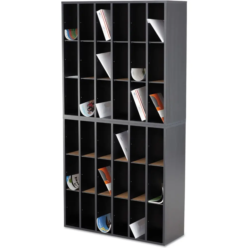 Safco 7765BL Wood Mail Sorter, 18 Compartment, Black