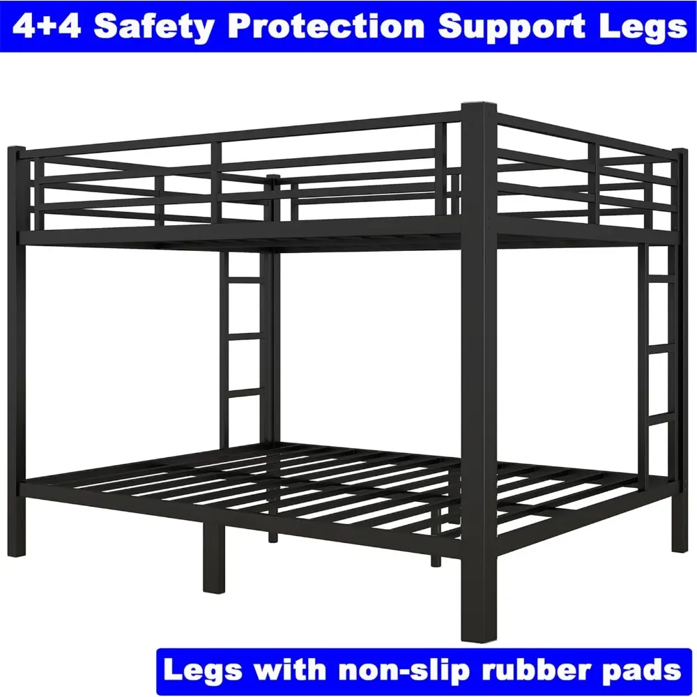 Enhanced Metal Queen Over Queen Bunk Bed - Heavy-Duty Steel Construction for Queen Size Beds