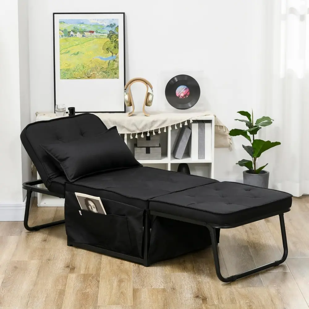 Ottoman Sofa Bed, 4 in 1 Multi-Function Button Tufted Folding Sleeper Chair Bed with Adjustable Backrest, Pillow, Side Pocket f