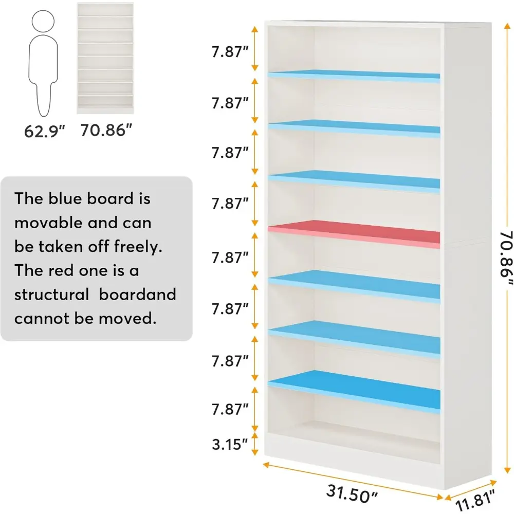 Tall Shoe Cabinet, Wood Freestanding 9-Tier 40-45 Pairs Shoe Storage Organizer with Open Shelves for Entryway (White)