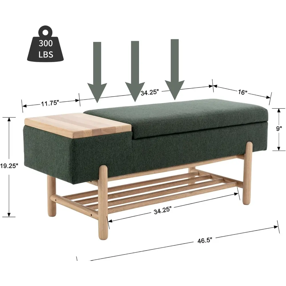 Entryway Storage Bench for Bedroom Upholstered End of Bed Ottoman Bench with Wood Shoe Storage/Coffee Table for Living Room/Hal