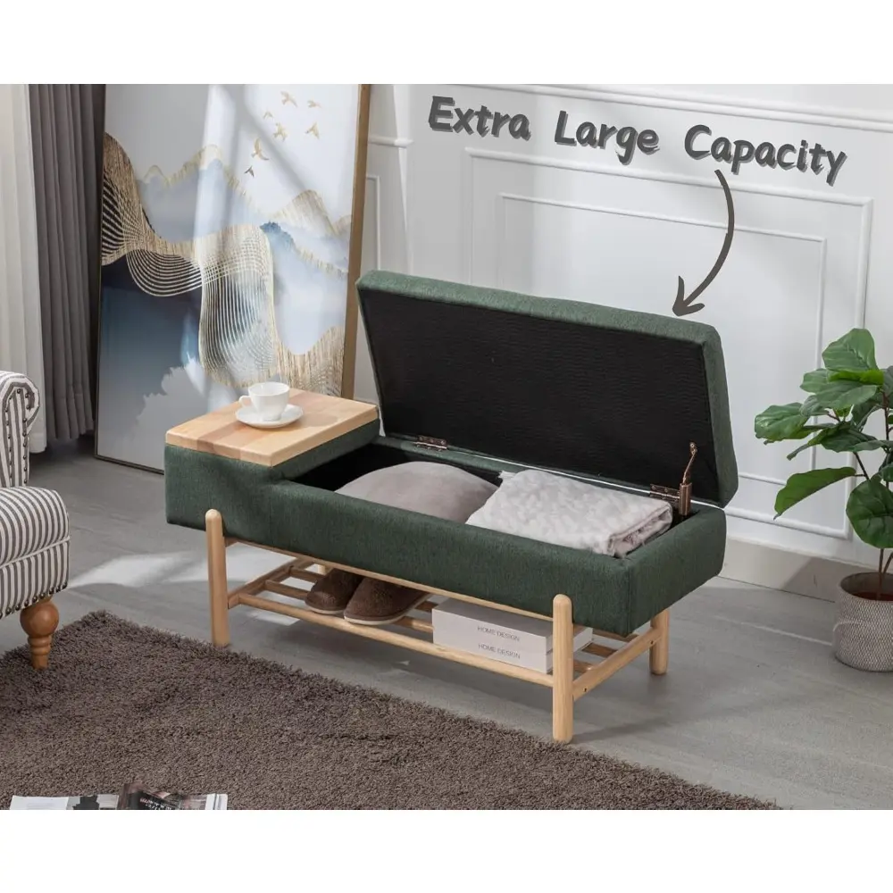 Entryway Storage Bench for Bedroom Upholstered End of Bed Ottoman Bench with Wood Shoe Storage/Coffee Table for Living Room/Hal