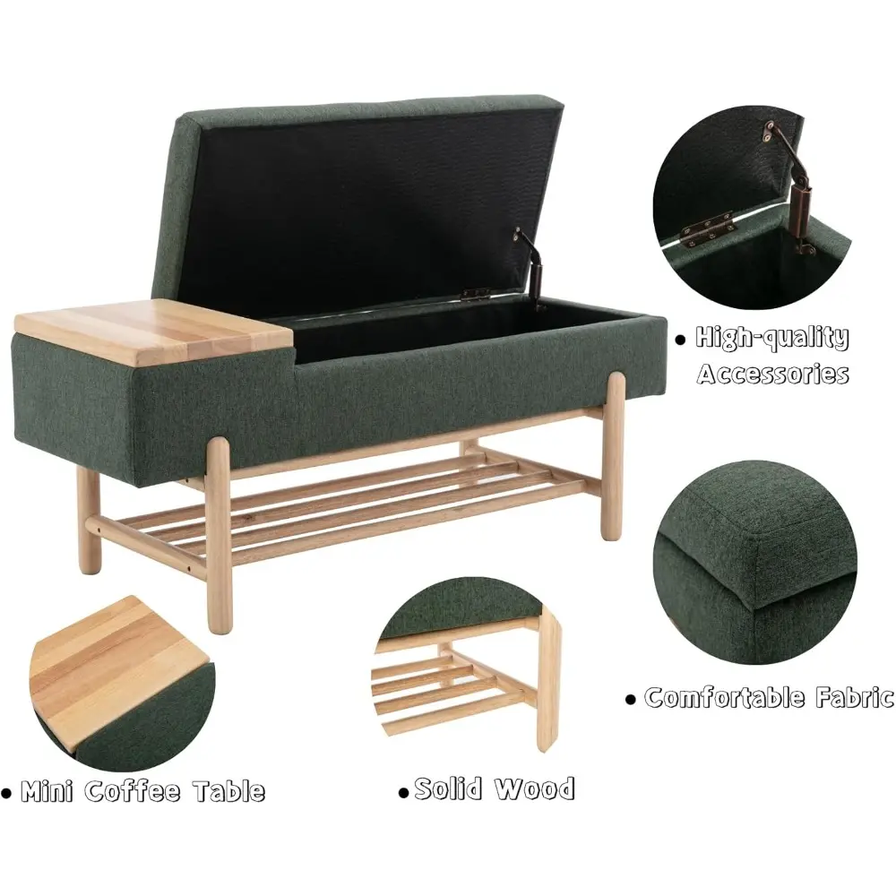 Entryway Storage Bench for Bedroom Upholstered End of Bed Ottoman Bench with Wood Shoe Storage/Coffee Table for Living Room/Hal