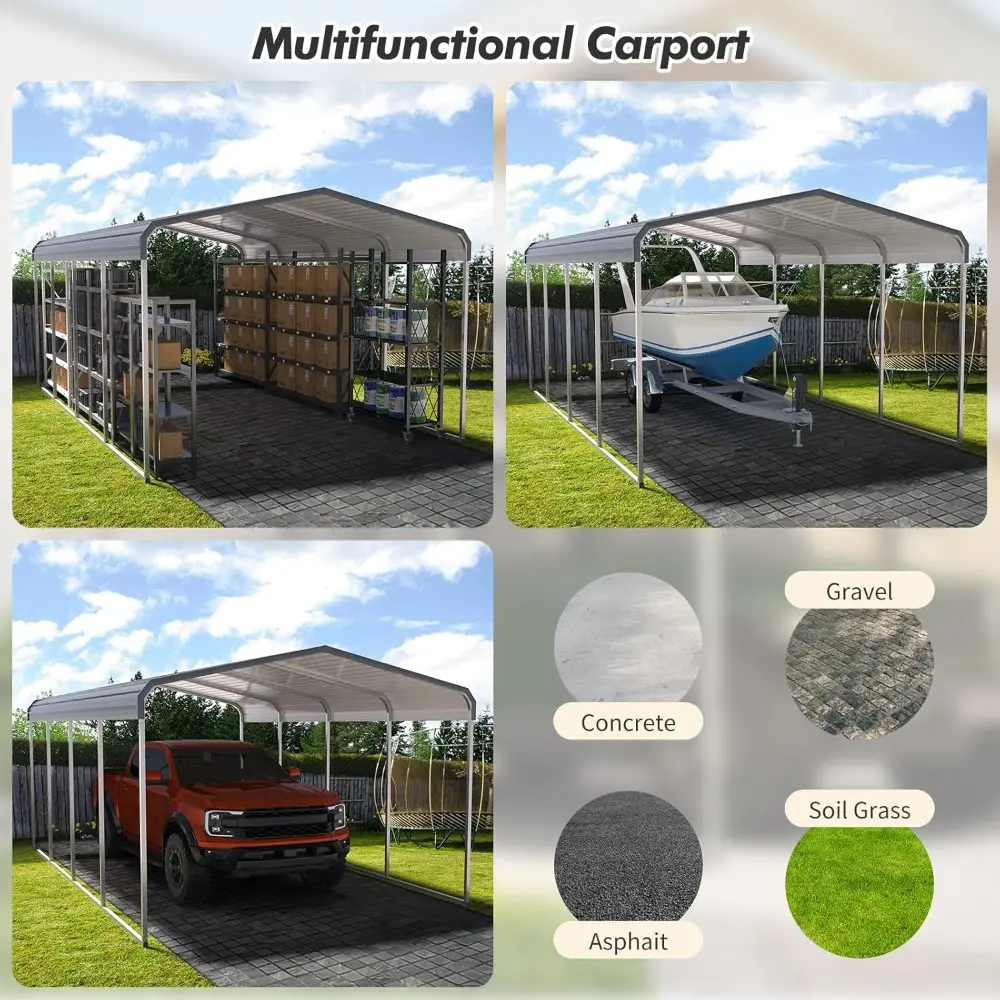 12x20 FT Heavy Duty Metal Carport Shed，Reinforced Galvanized Steel Frame & Roof, Permanent All-Weather Shelter for Cars, Trucks