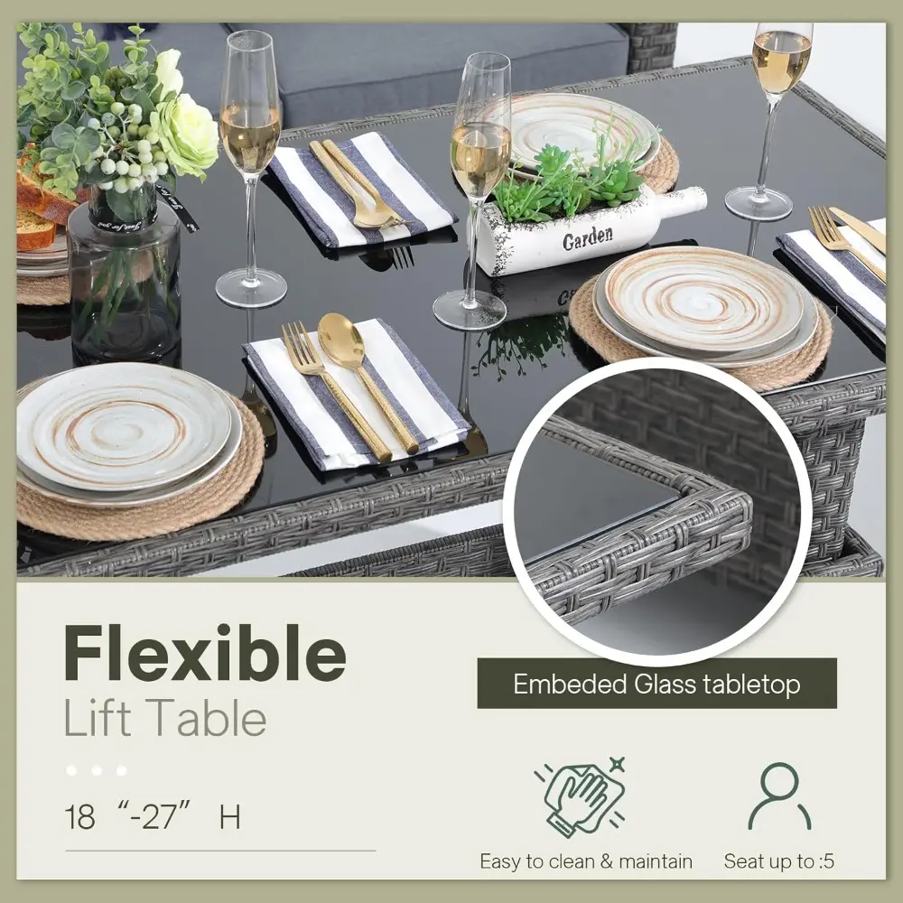 Outdoor Patio Furniture Set 4 Piece Wicker Conversation Set with Lift Coffee Table Sectional Dining Set 3 Seat Sofa Couch with