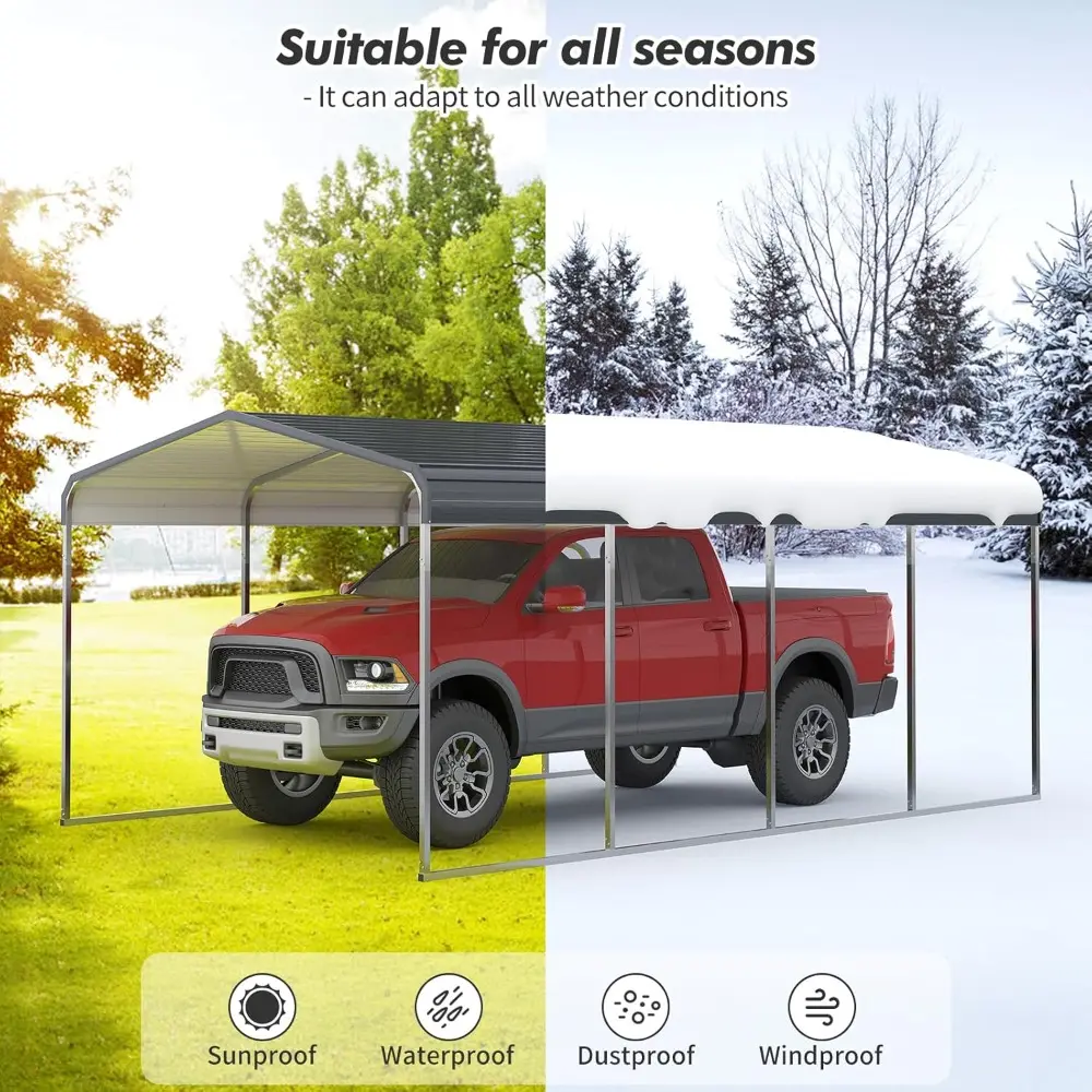 12x20 FT Heavy Duty Metal Carport Shed，Reinforced Galvanized Steel Frame & Roof, Permanent All-Weather Shelter for Cars, Trucks