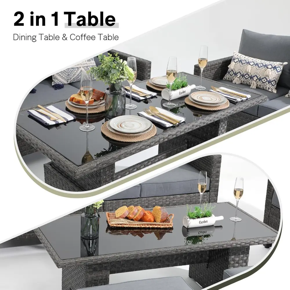 Outdoor Patio Furniture Set 4 Piece Wicker Conversation Set with Lift Coffee Table Sectional Dining Set 3 Seat Sofa Couch with