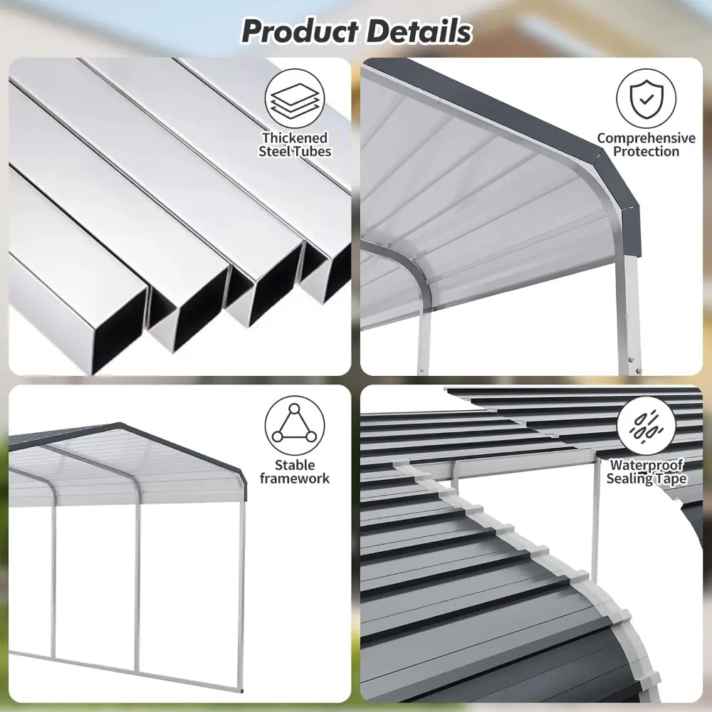 12x20 FT Heavy Duty Metal Carport Shed，Reinforced Galvanized Steel Frame & Roof, Permanent All-Weather Shelter for Cars, Trucks