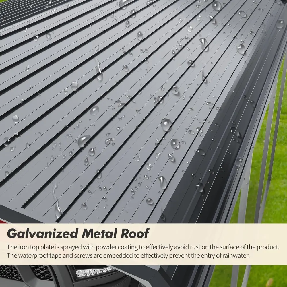 12x20 FT Heavy Duty Metal Carport Shed，Reinforced Galvanized Steel Frame & Roof, Permanent All-Weather Shelter for Cars, Trucks