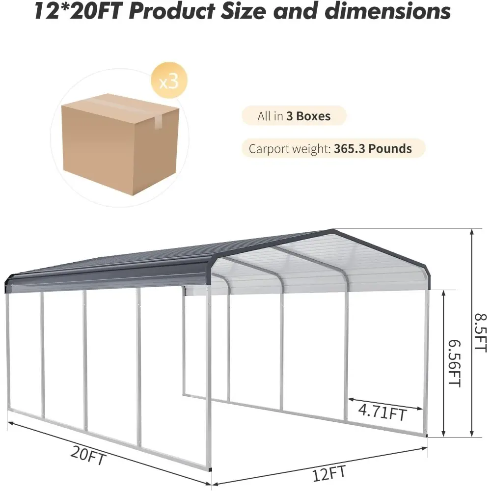 12x20 FT Heavy Duty Metal Carport Shed，Reinforced Galvanized Steel Frame & Roof, Permanent All-Weather Shelter for Cars, Trucks
