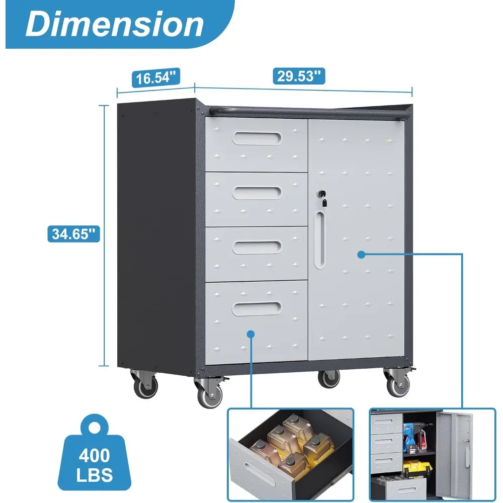 Metal Storage Cabinet with Drawers Heavy Duty Steel Rolling Tool Cabinets on Wheels Garage Storage Cabinet Mobile Locking Tool C