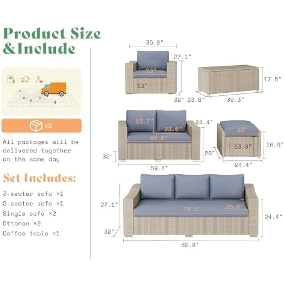 10-Piece Outdoor Patio Furniture Set, Wicker Outdoor Couch Conversation Set with Storage Coffee Table, 2 Ottomans, Patio Sectio