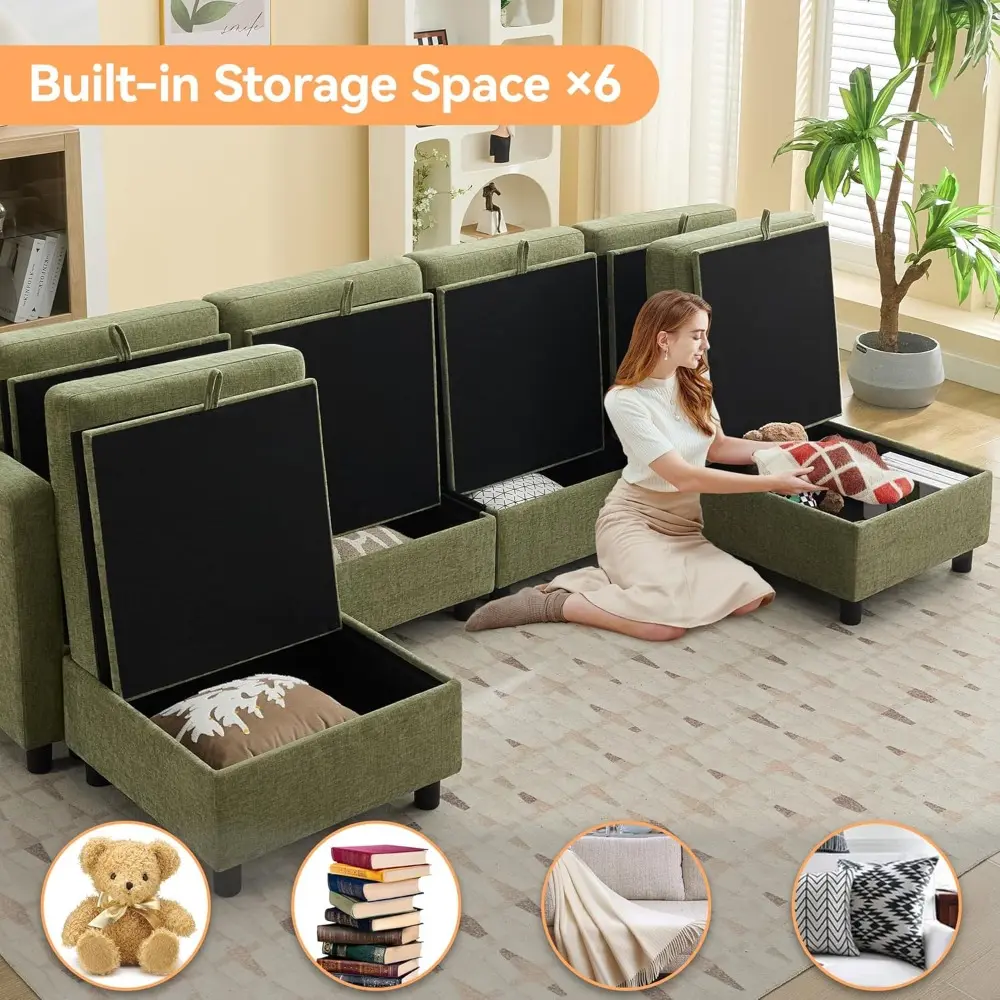107”Modular Sectional Sofa Convertible U Shaped Sofa Couch Set with Storage for Living Room, Modern 6 Seater Modular Sectional C