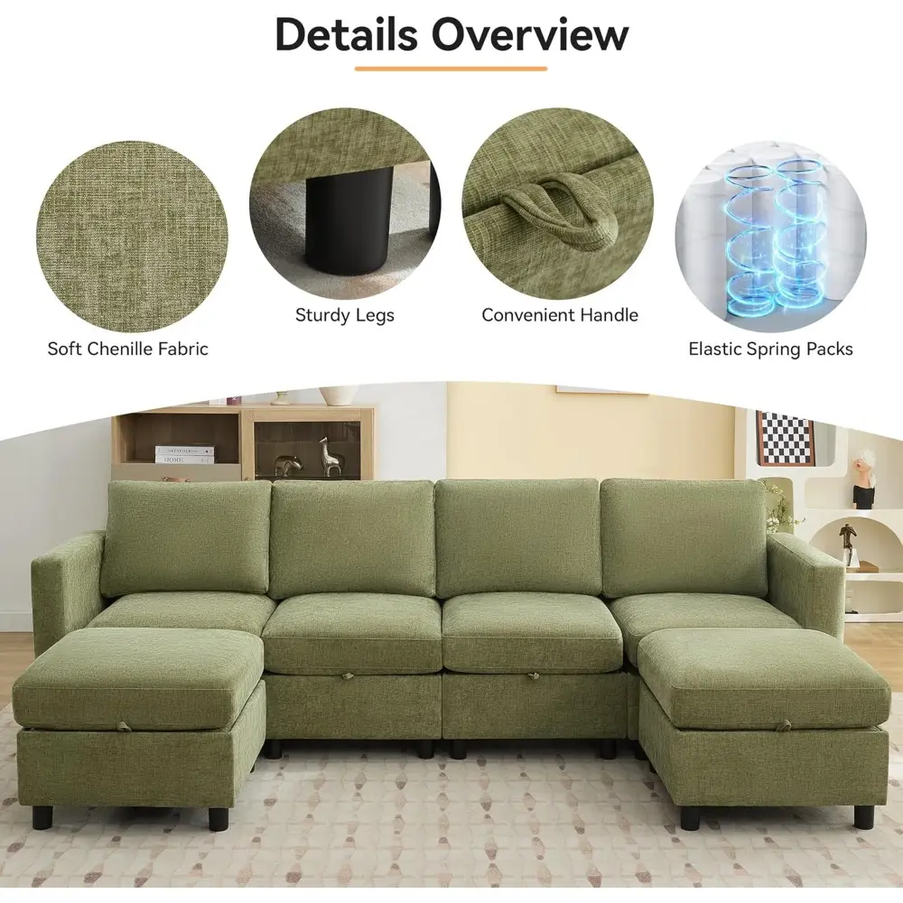 107”Modular Sectional Sofa Convertible U Shaped Sofa Couch Set with Storage for Living Room, Modern 6 Seater Modular Sectional C