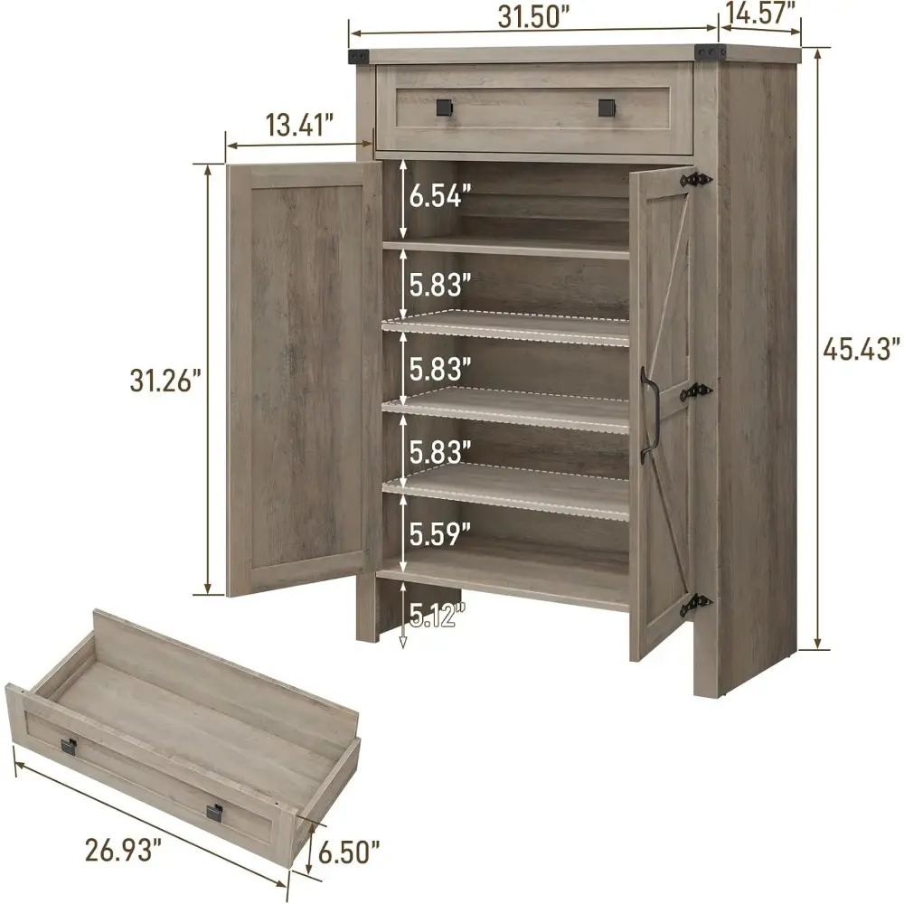 Shoe Cabinet, Farmhouse Shoe Storage Organizer, Shoe Storage Cabinet with Doors & Drawer, Boots High-Shoe Cabinet Organizer for