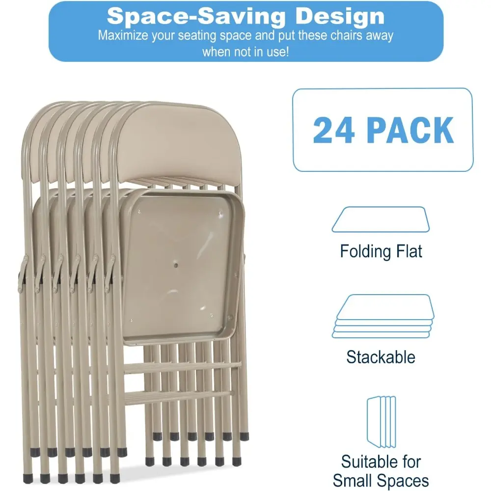 24 Pack Folding Chairs with Padded Cushion and Back Padded Folding Chairs with Steel Frame Portable Stackable Commercial Seat fo