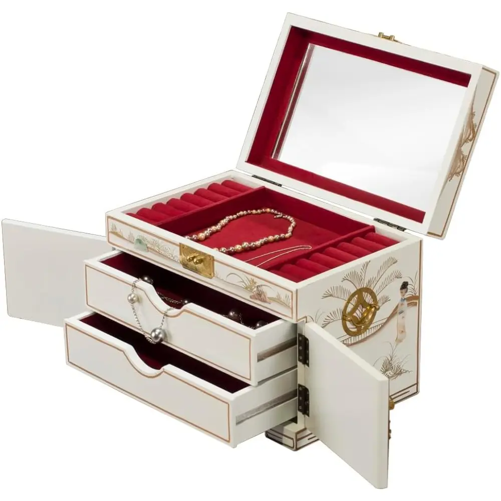 White Lacquer Mother of Pearl chinese Jewelry Box