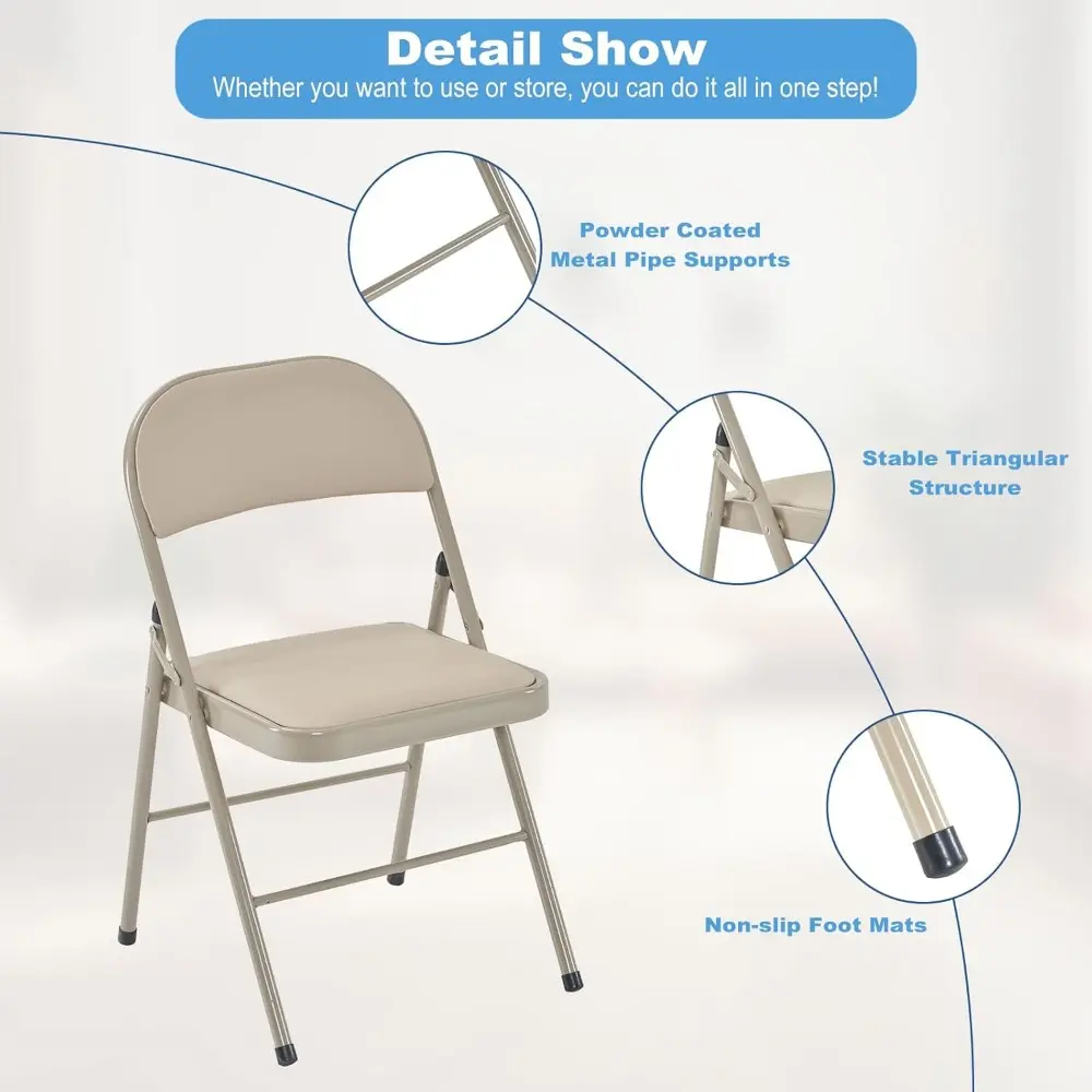 24 Pack Folding Chairs with Padded Cushion and Back Padded Folding Chairs with Steel Frame Portable Stackable Commercial Seat fo