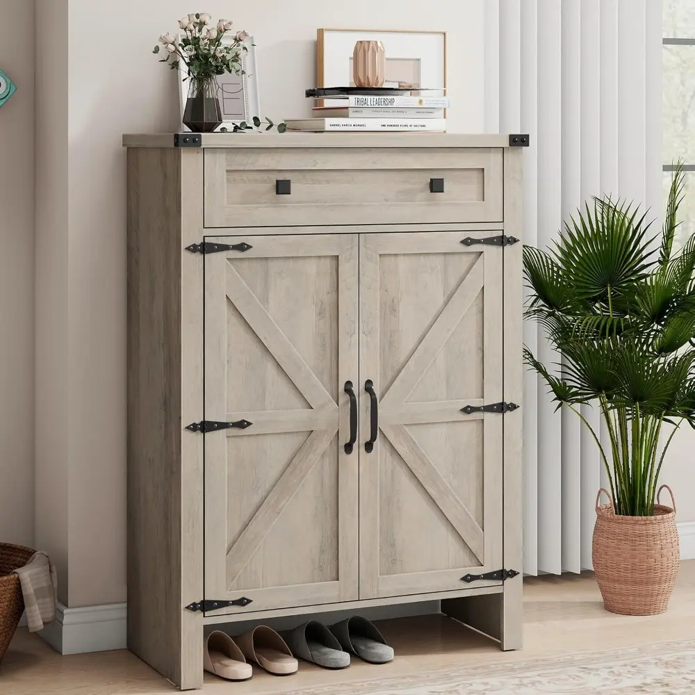 Shoe Cabinet, Farmhouse Shoe Storage Organizer, Shoe Storage Cabinet with Doors & Drawer, Boots High-Shoe Cabinet Organizer for