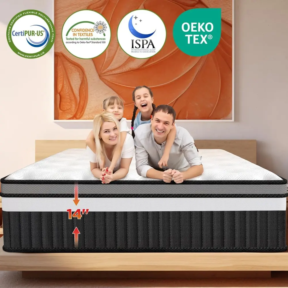 King Size Memory Foam Mattress, 14inch Gel Memory Foam Mattress, Breathable Mattress in a Box, Certified Safe Foams & Fabric, Zo