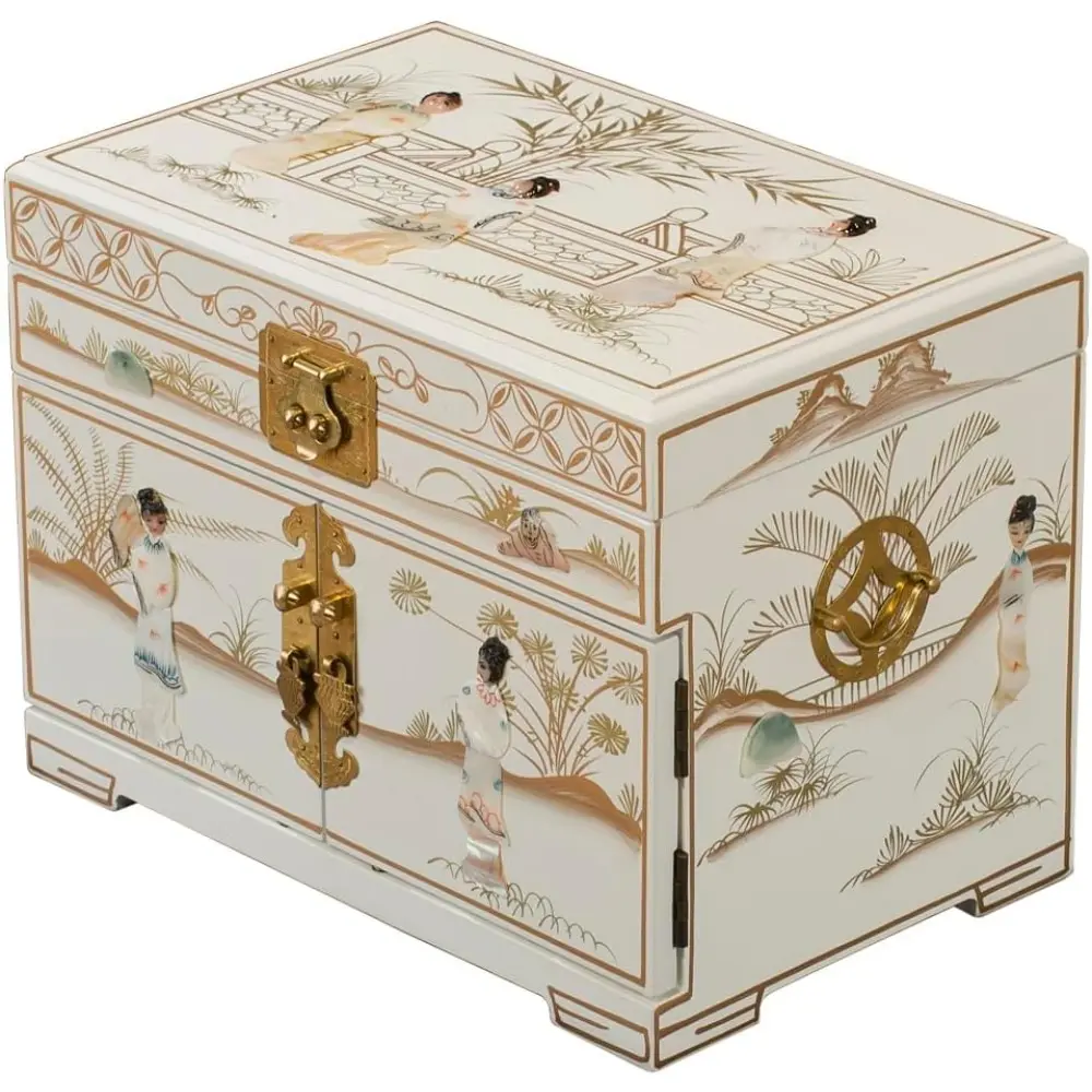 White Lacquer Mother of Pearl chinese Jewelry Box