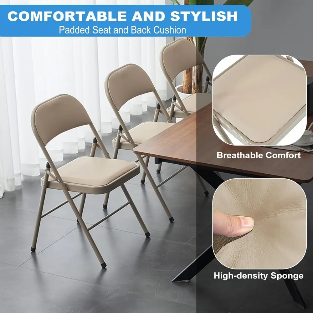 24 Pack Folding Chairs with Padded Cushion and Back Padded Folding Chairs with Steel Frame Portable Stackable Commercial Seat fo