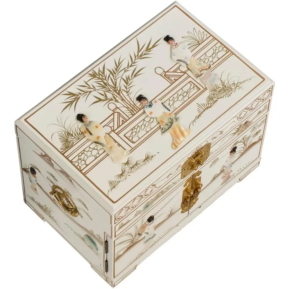 White Lacquer Mother of Pearl chinese Jewelry Box