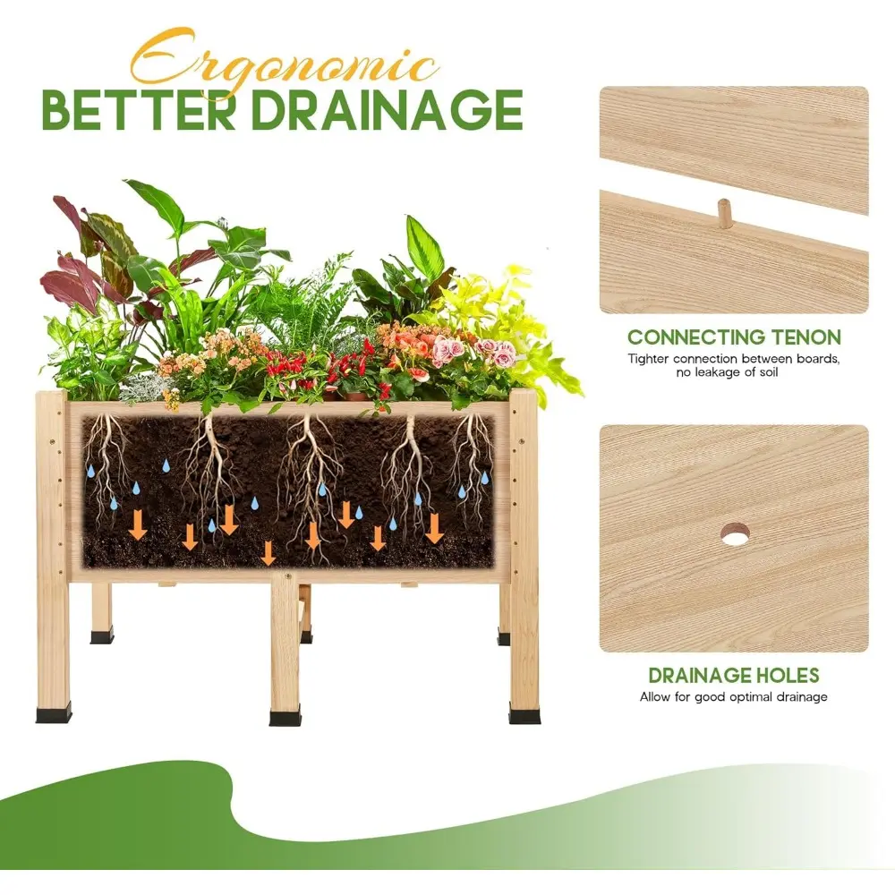 4x2FT Wooden Raised Garden Bed with Legs - 15 Inch Deep Elevated Planter Box Outdoors for Deep Rooted Plants, Ideal for Balcony,