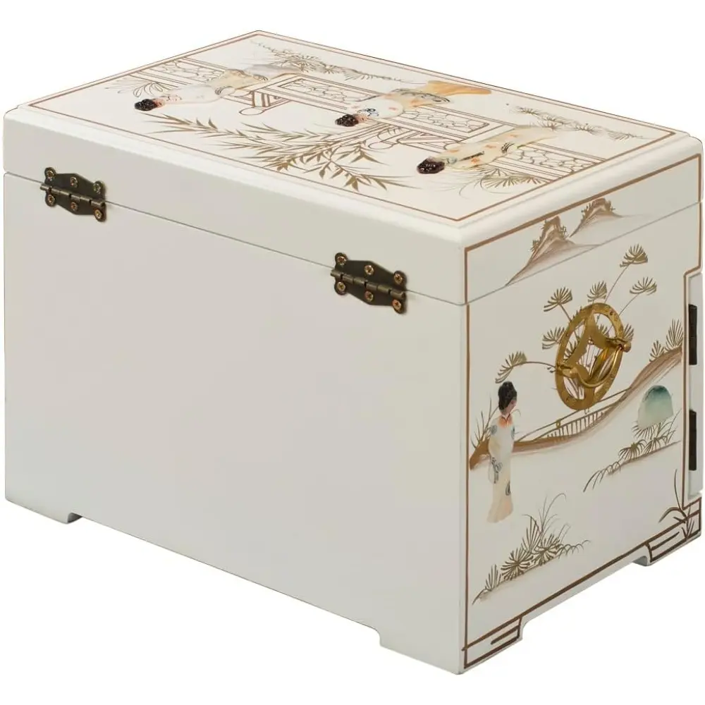 White Lacquer Mother of Pearl chinese Jewelry Box