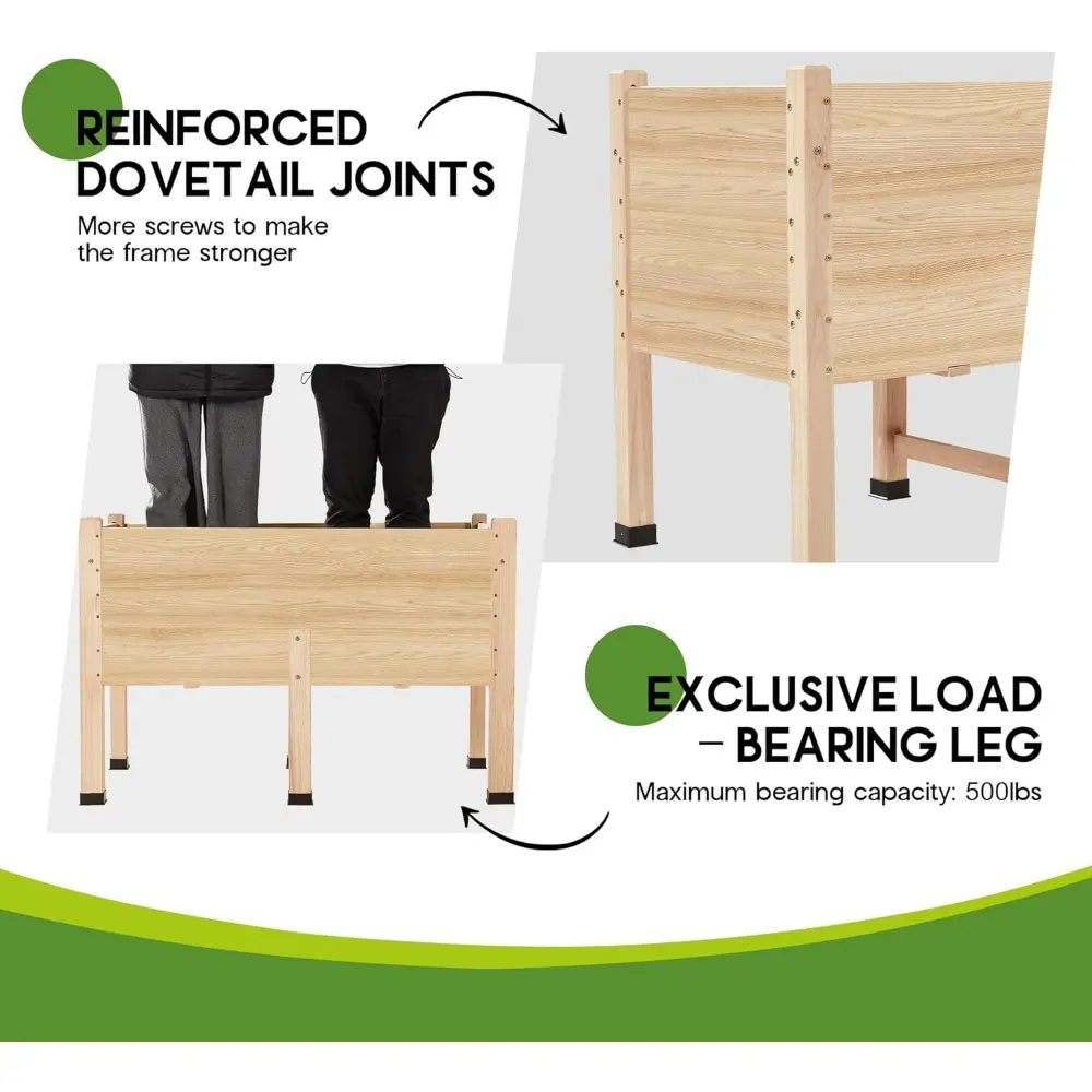 4x2FT Wooden Raised Garden Bed with Legs - 15 Inch Deep Elevated Planter Box Outdoors for Deep Rooted Plants, Ideal for Balcony,