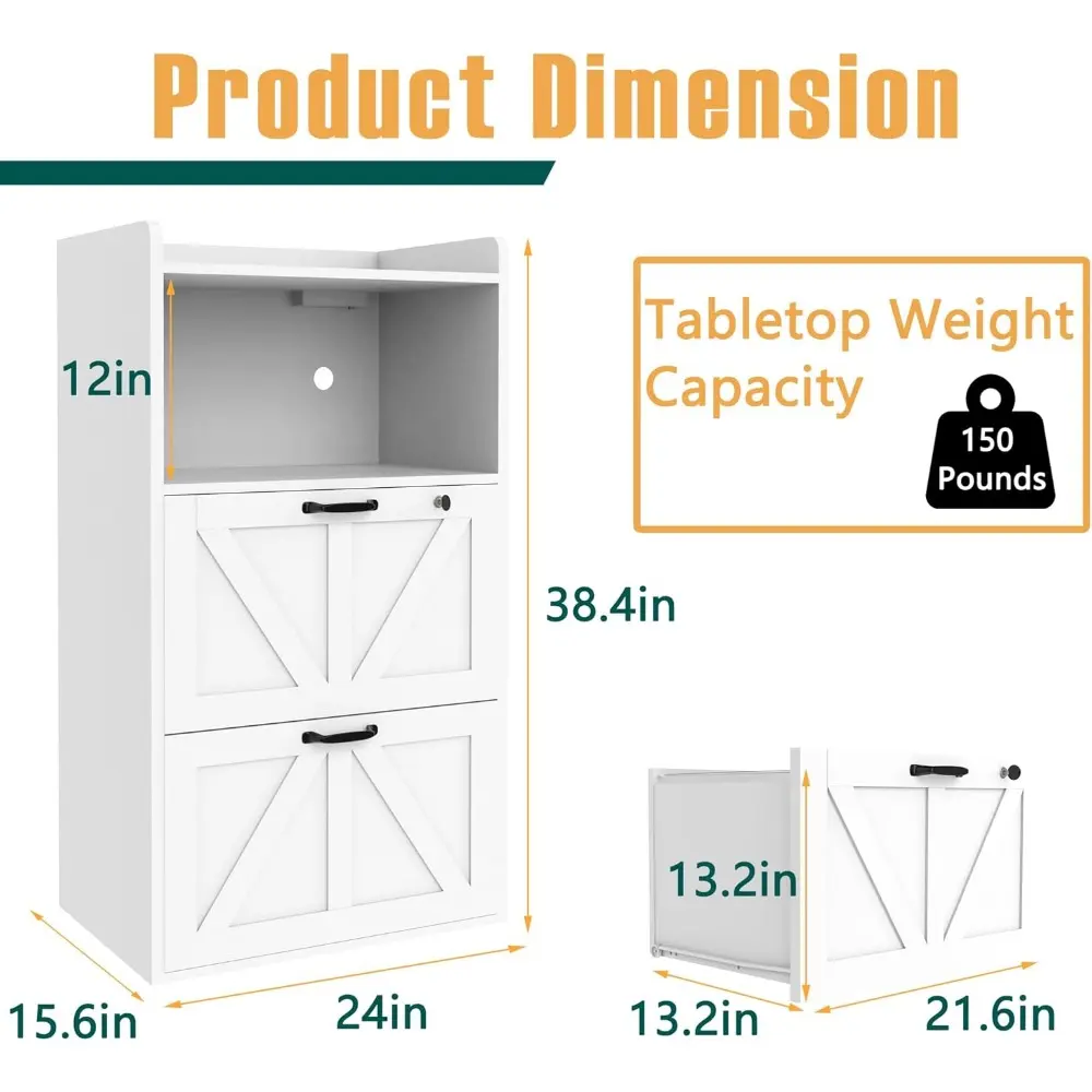 2 Drawer Lateral File Cabinet with Charging Station, Wood Filing Cabinet with Lock & LED Light, Large Storage Printer Stand for