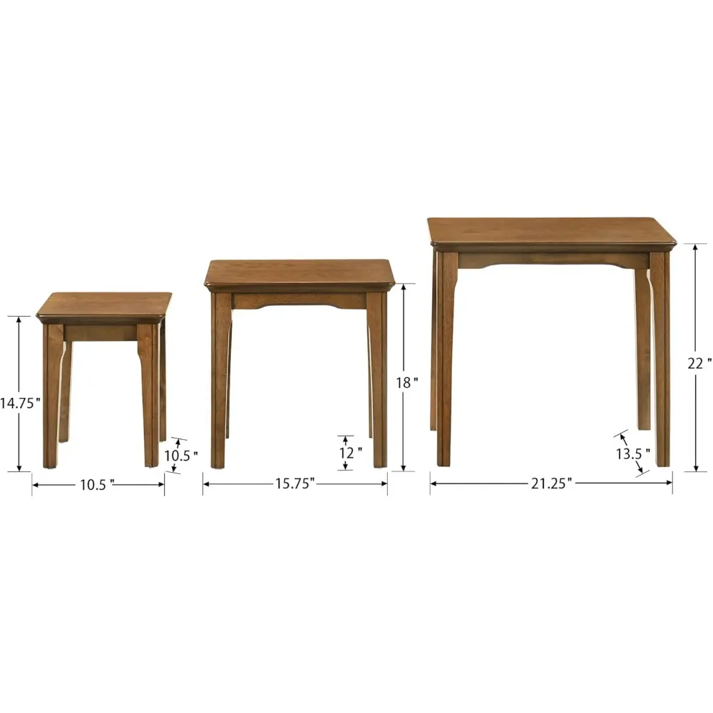 Side Tables Nesting Coffee Tables Set of 3 Wooden Small End Table for Living Room Bathroom Bedroom Low Tea, Walnut Color