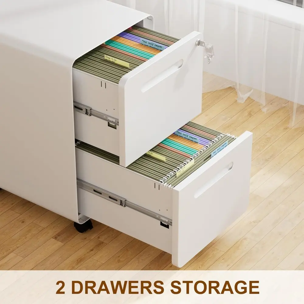 2 Drawer File Cabinet with Lock and 4 Keys, Mobile Metal Filing Cabinet, File Cabinets for Home Office, Under Desk, Pre-Assembly