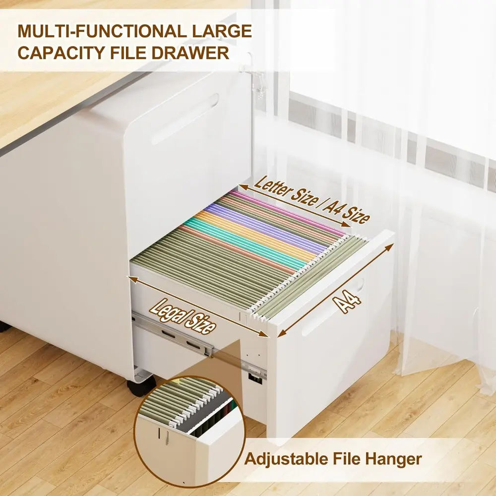2 Drawer File Cabinet with Lock and 4 Keys, Mobile Metal Filing Cabinet, File Cabinets for Home Office, Under Desk, Pre-Assembly